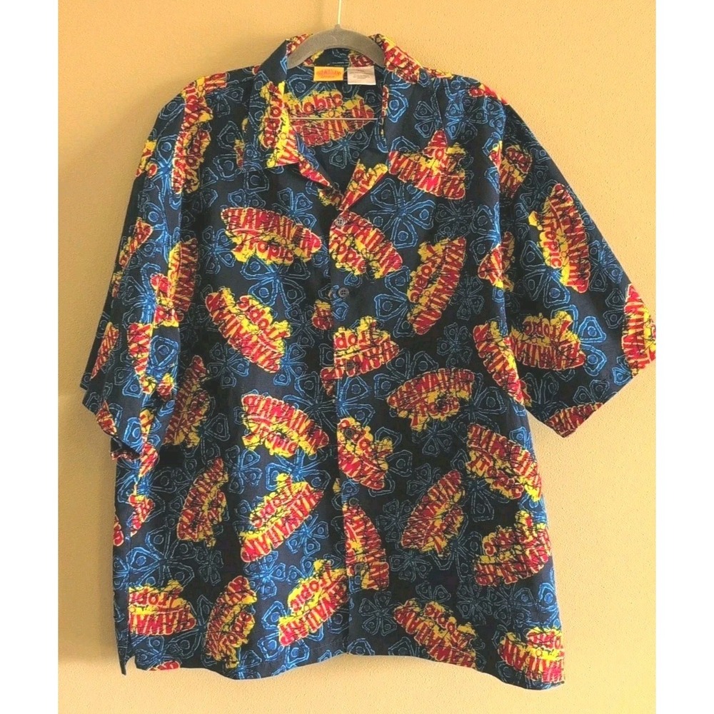 Hawaiian Tropic Drink Logo Men's Shirt Button‎ Down Aloha Short Sleeve Sz XXL